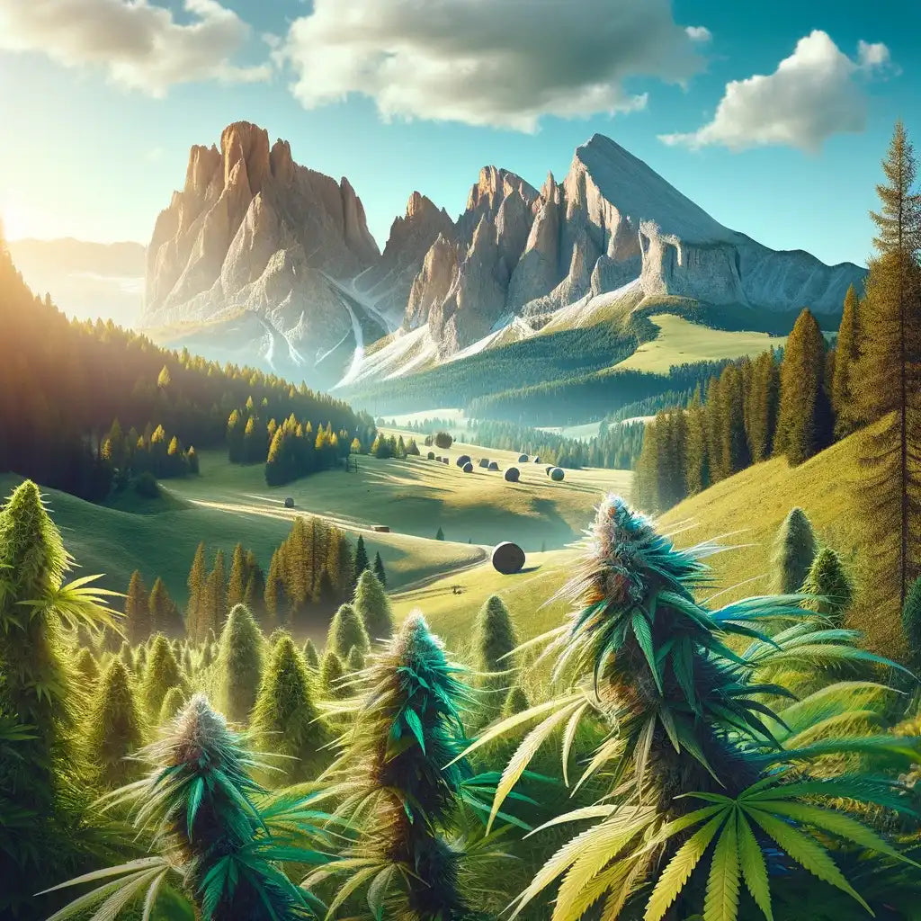 coltivazione di cannabis outdoor nelle dolomiti rappresentazione